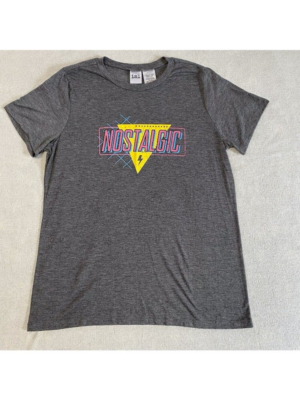 IML Women's Short Sleeve Nostalgic T Shirt Women's/Juniors' L Gray Retro Style